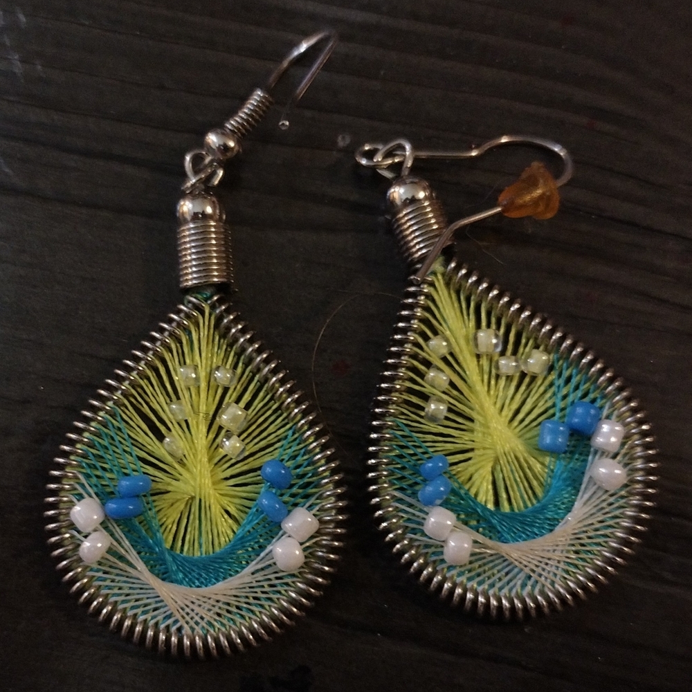 String and Beads Drop Earrings